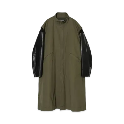 UNDERCOVER Leather Sleeve Cotton Mod Coat "Khaki"