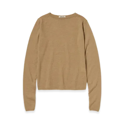 AURALEE Women's High Gauge Soft Cashmere Knit P/O "Light Brown"