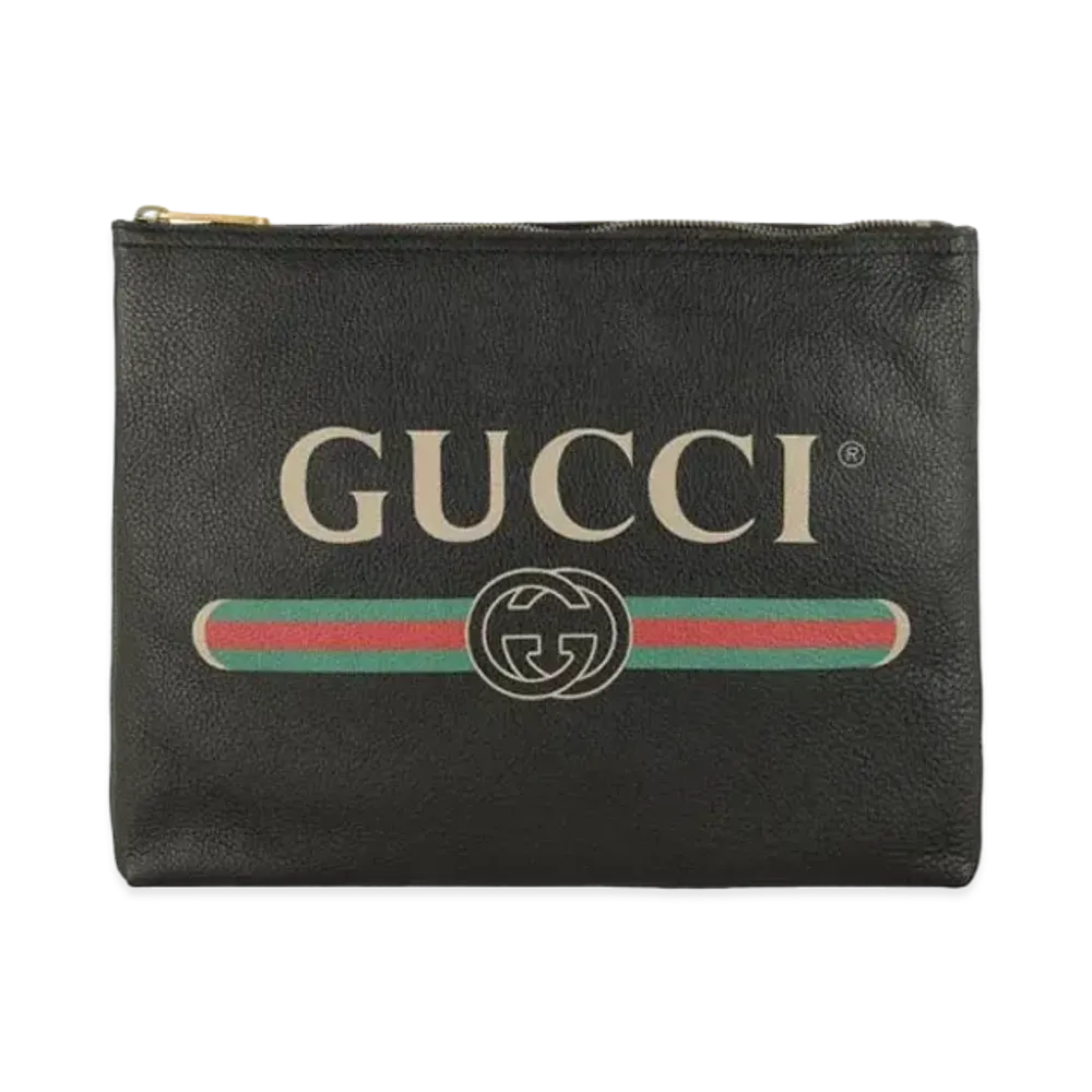 GUCCI Vintage Logo Print Leather Clutch Bag "Black"