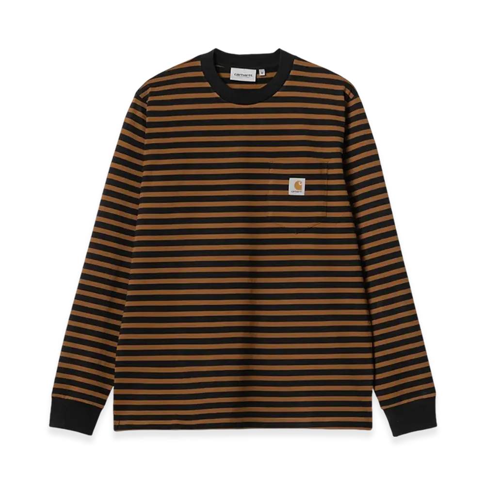 Carhartt WIP Seidler Stripe Long Sleeve Pocket T-Shirt "Deep Hamilton Brown/Black"