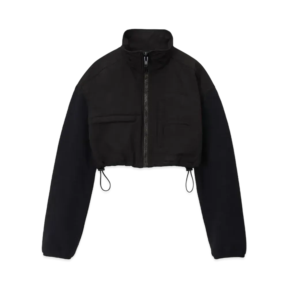 Alexander Wang Teddy Fleece Cropped Zip-Up Jacket "Black"