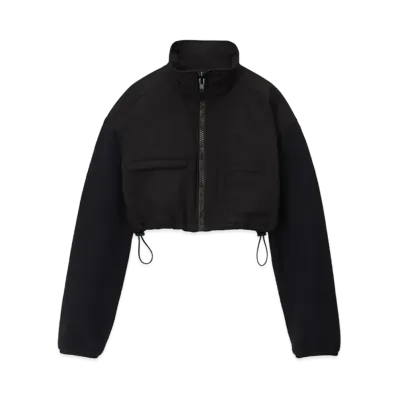 Alexander Wang Teddy Fleece Cropped Zip-Up Jacket "Black"