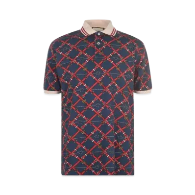 GUCCI GG Logo Belt Button Cotton Polo Shirt "Blue"