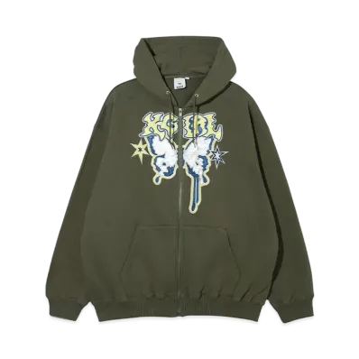 X-Girl Butterfly Zip Up Hoodie "Olive"