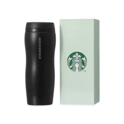 STARBUCKS Curved Recycled Stainless Steel Bottle Matte Black 355ml in Gift Box "Black"