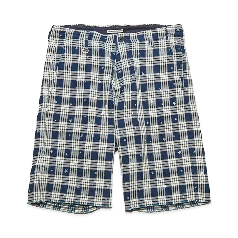 uniform experiment Star Print Check Cut-Off Shorts "Indigo"