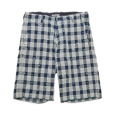 uniform experiment Star Print Check Cut-Off Shorts "Indigo"
