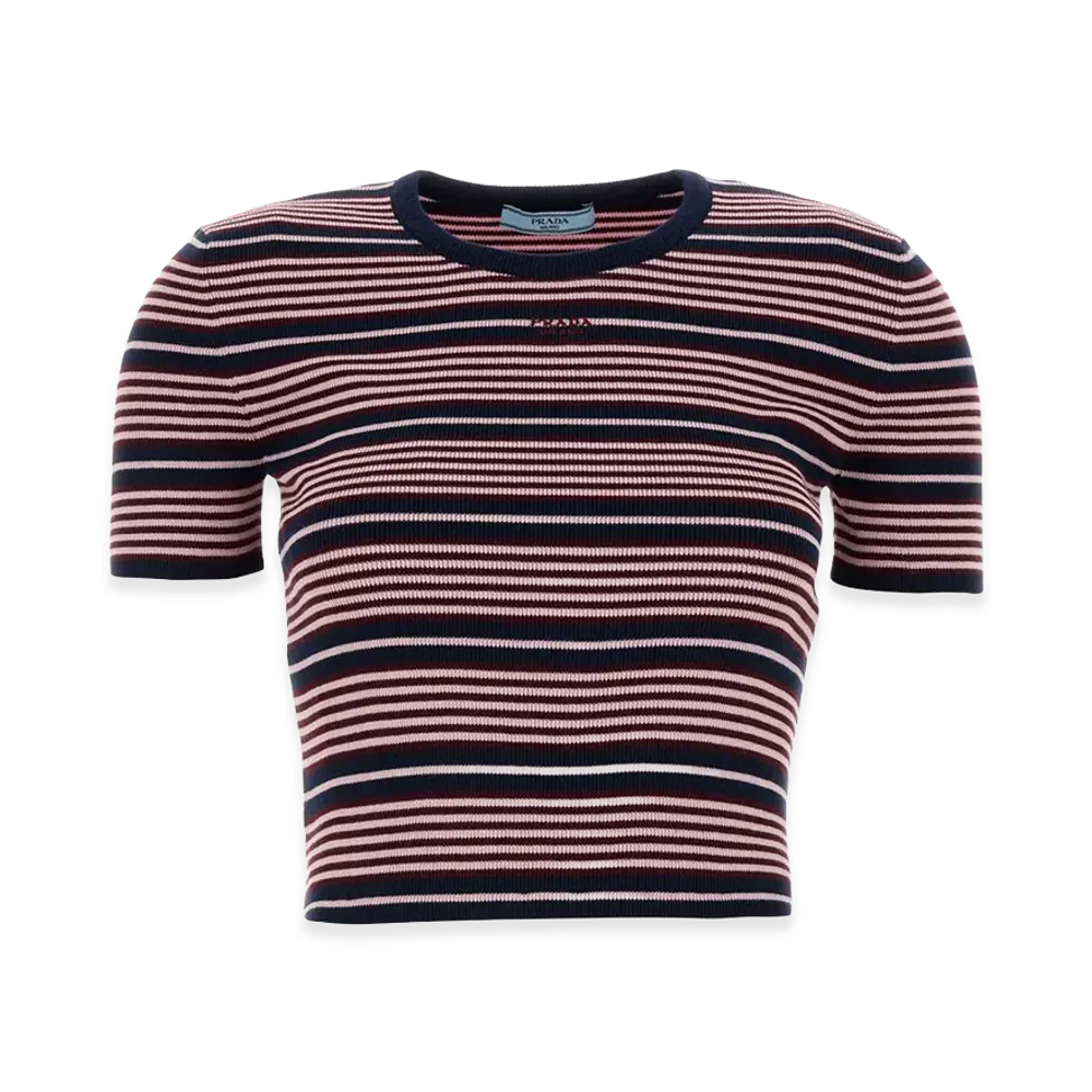 PRADA Women's Embroidecotton Blend T-Shirt "Stripped"