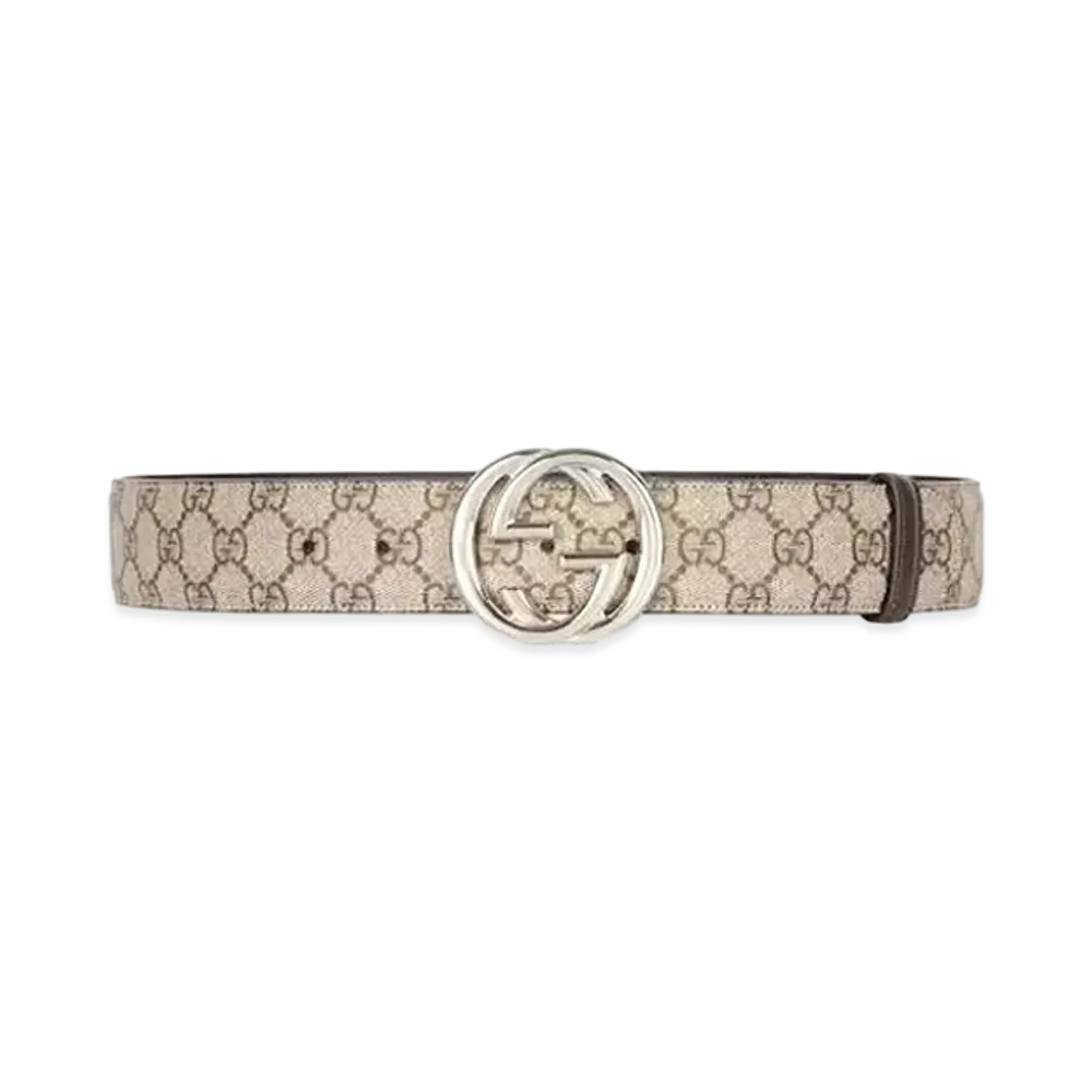 GUCCI Belt With Interlocking G Buckle GG Supreme "Beige/Ebony"