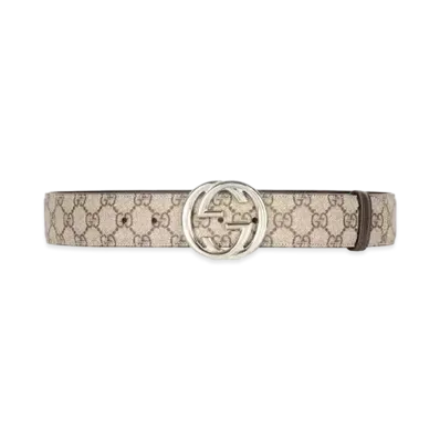 GUCCI Belt With Interlocking G Buckle GG Supreme "Beige/Ebony"