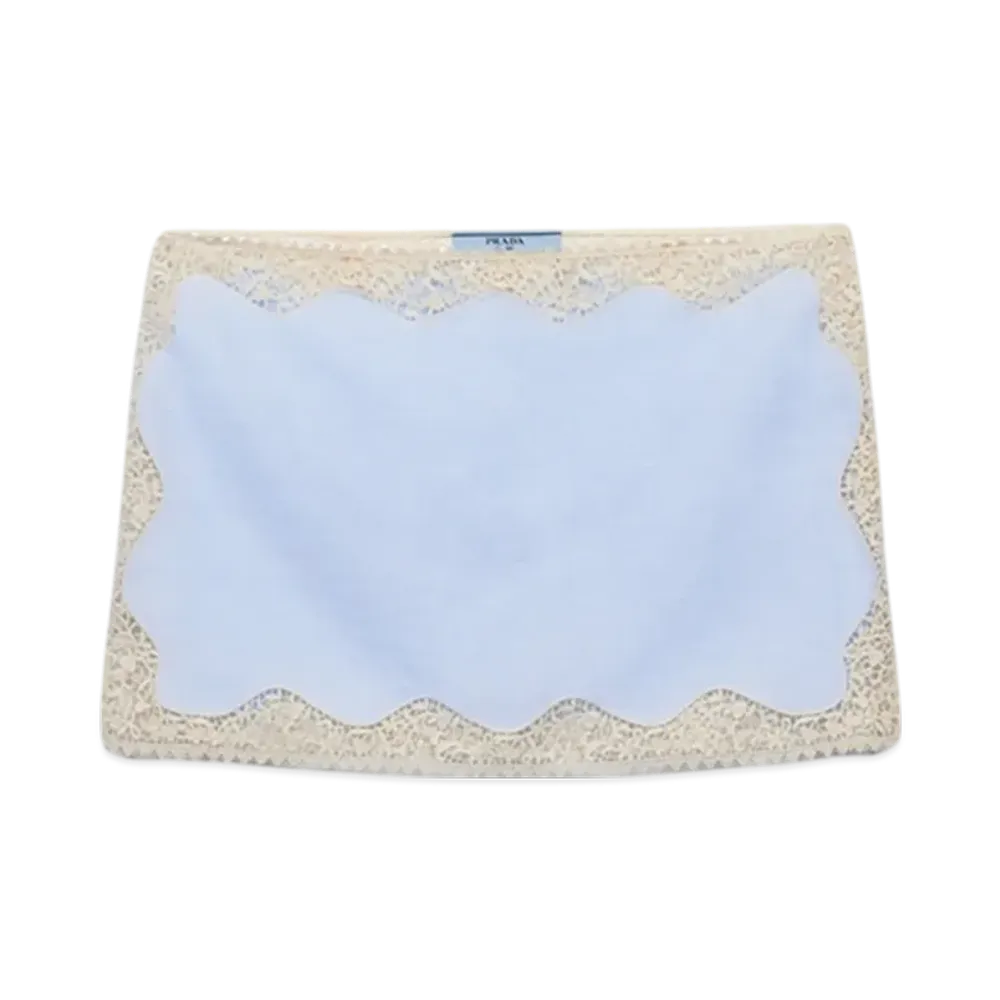 PRADA Women's Embroidered, Lace Trimmed Linen Miniskirt "Sky Blue"