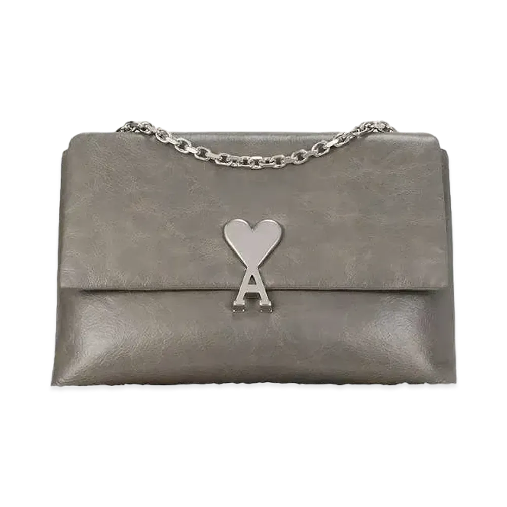AMI PARIS Voulez-Vous Leather Shoulder Bag "Mineral Gray"