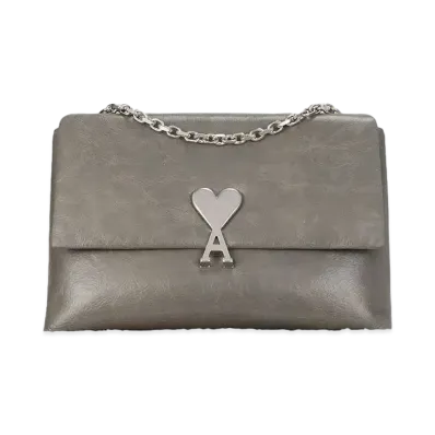 AMI PARIS Voulez-Vous Leather Shoulder Bag "Mineral Gray"
