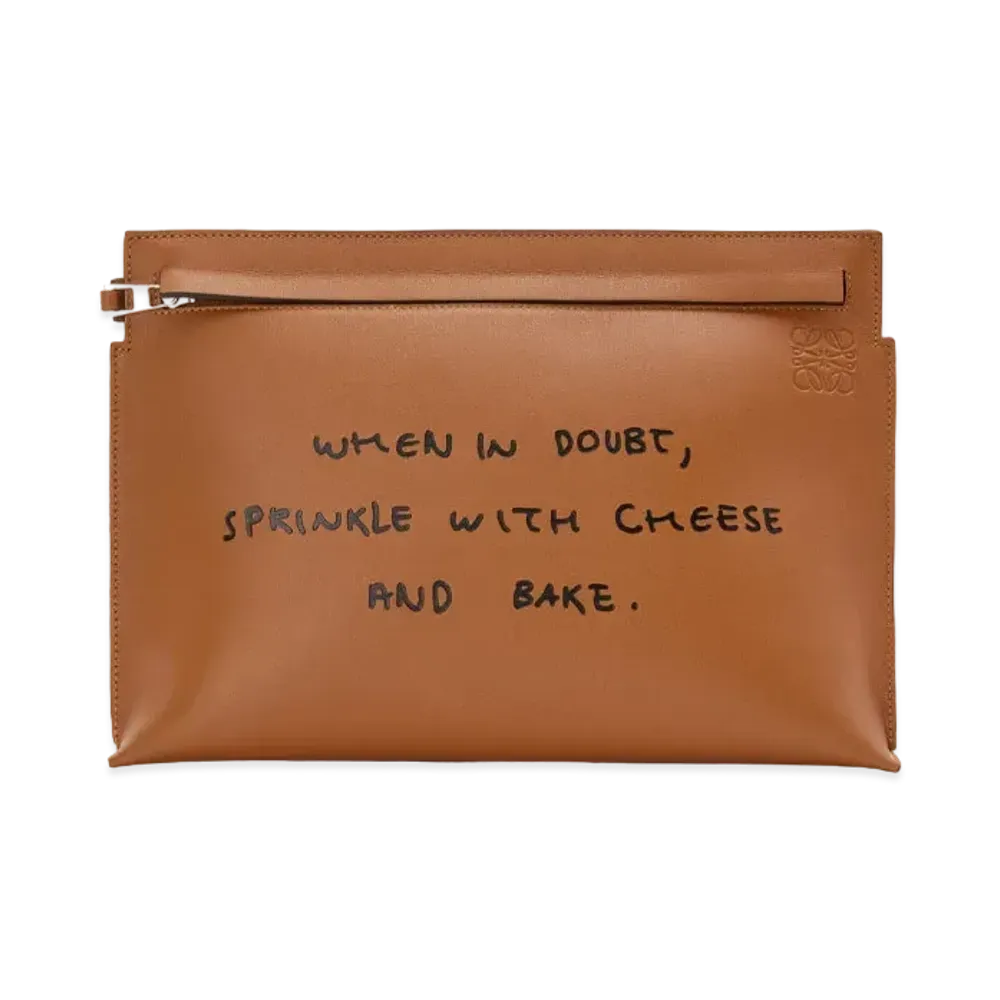 LOEWE Words T Pouch In Classic Calfskin "Tan"