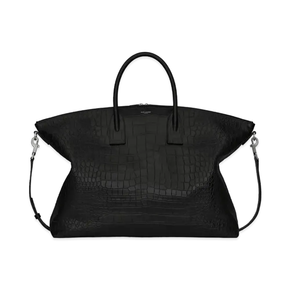SAINT LAURENT Giant Bowling Bag In Crocodile-Embossed Leather "Black"
