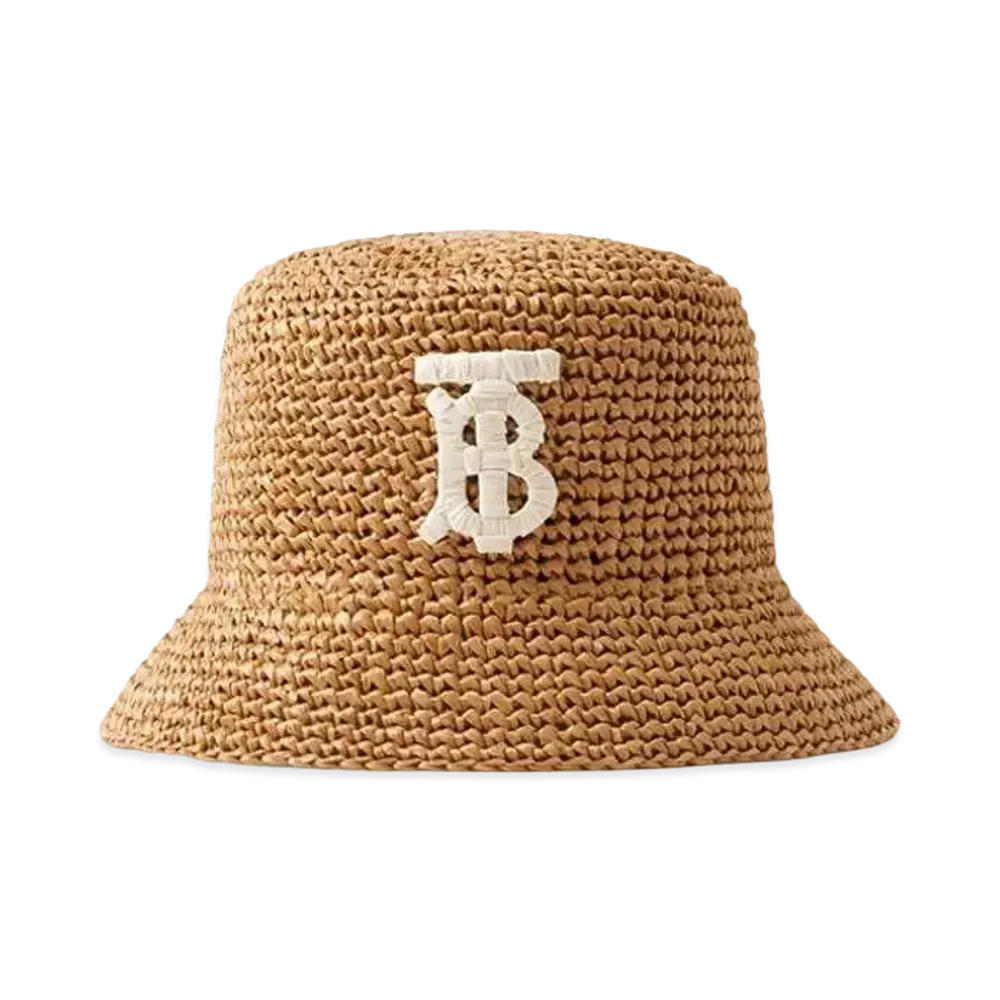 Burberry Monogram Motif Raffia-effect Bucket Hat "Natural/Beige"