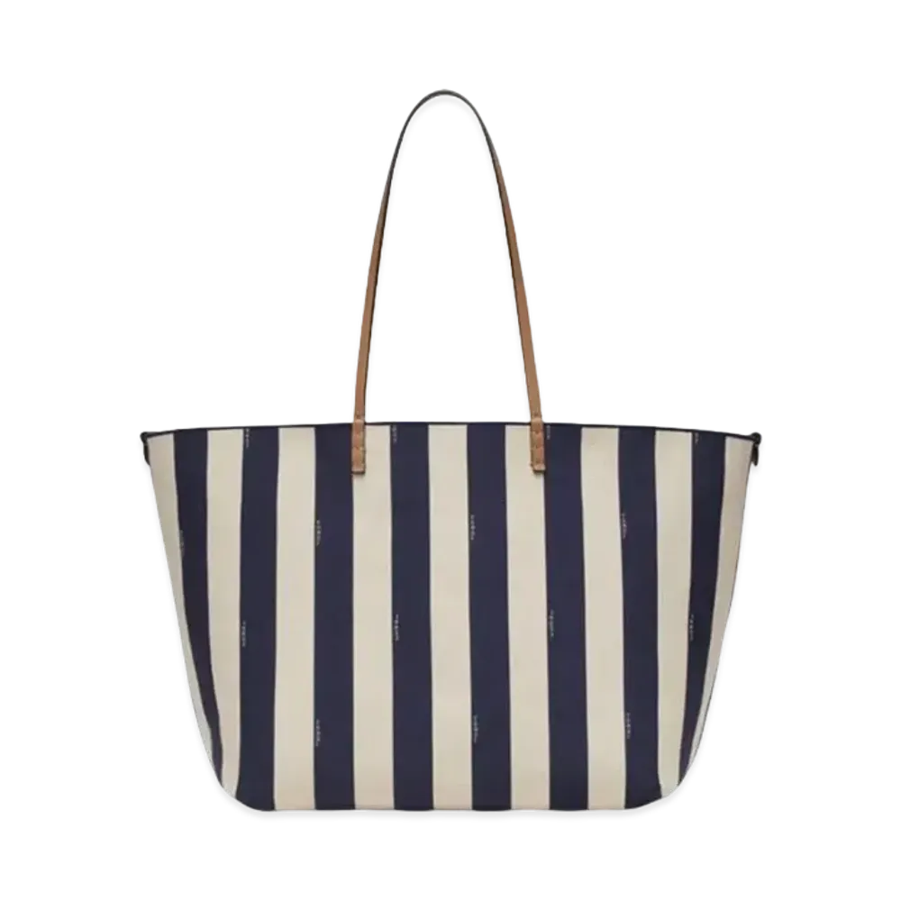 FENDI Large Roll Reversible Shopper In Pequin Striped FF fabric "Midnight Blue"