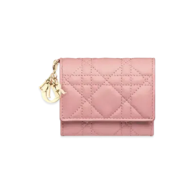 Dior Lady Dior Lotus Wallet Cannage Lambskin Japan Exclusive "Melocoton Pink"