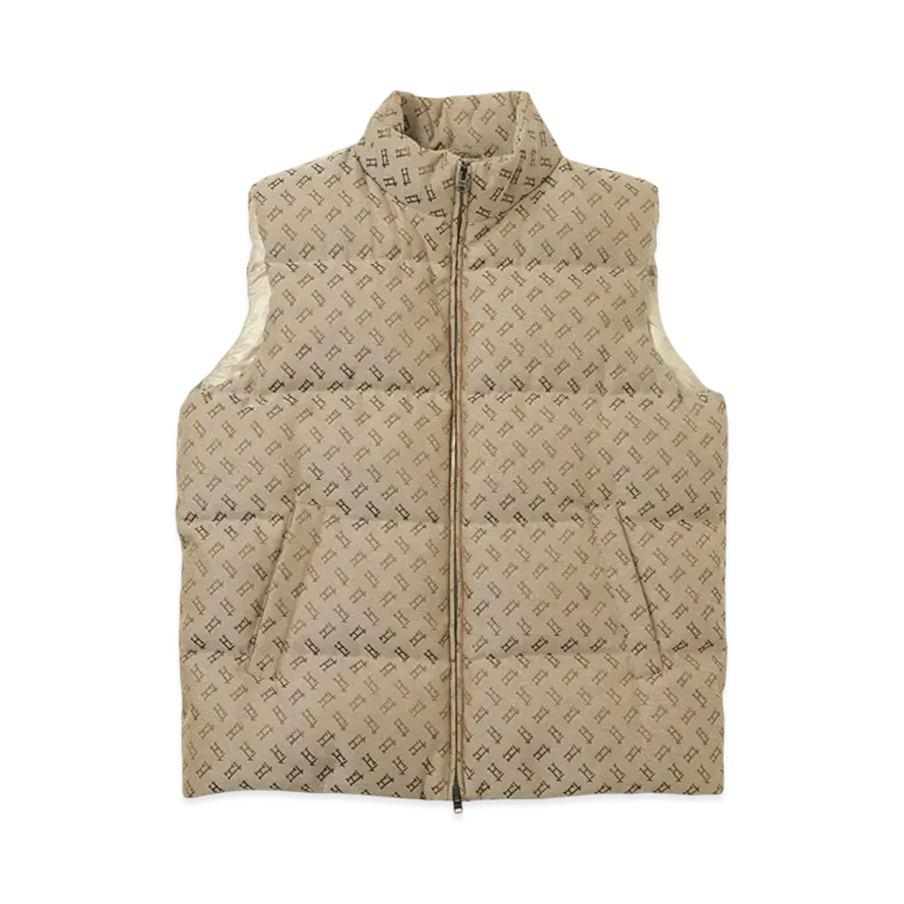 Herno Allover Monogram Polyester Cotton Down Vest "Beige" PI001200U