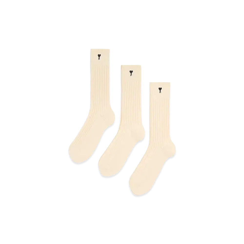 AMI PARIS Cotton Three Pack Ami De Coeur Socks "White"