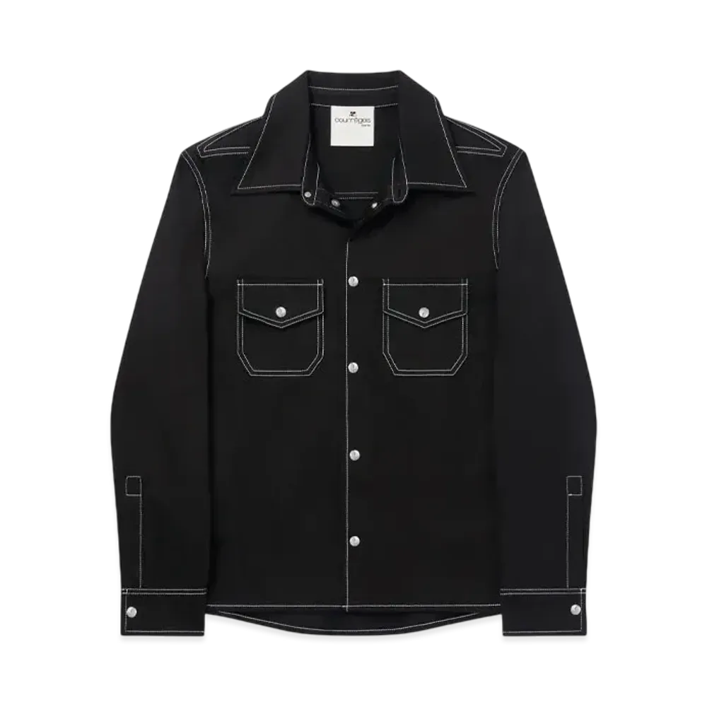 Courreges Double Pocket Topstitched Denim Shirt "Black/Heritage White"