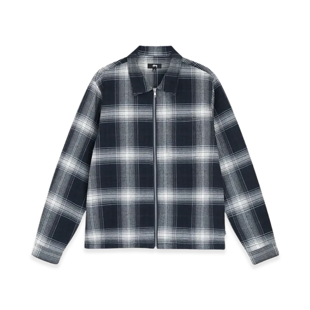 Stussy Shadow Plaid Zip LS Shirt "Navy"