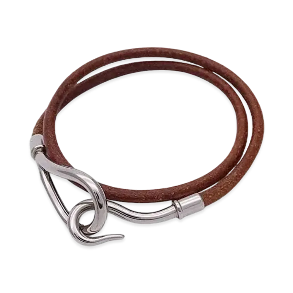 Hermes Jumbo Hook Choker Bracelet "Brown/Silver"