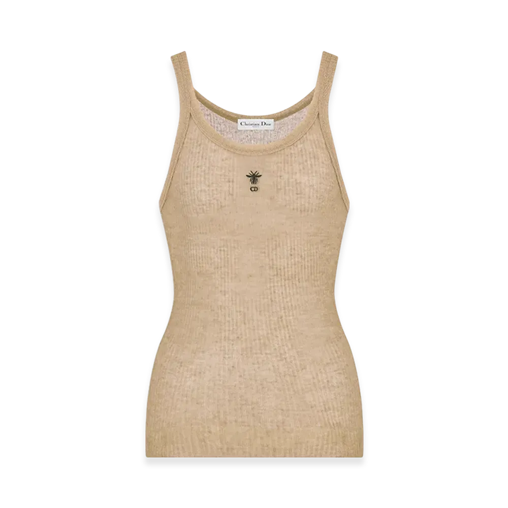 Dior Women's Tank Top Technical Linen Ribbed Knit "Beige"