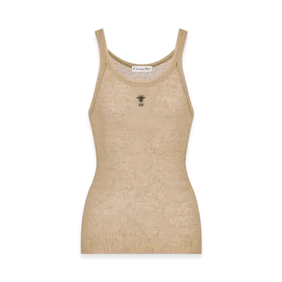 Dior Women's Tank Top Technical Linen Ribbed Knit "Beige"