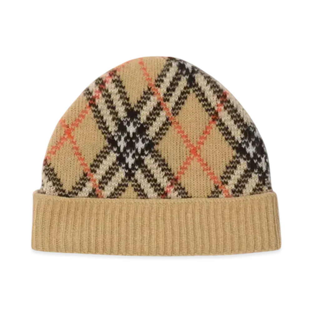 Burberry Check Cashmere Beanie "Sand"