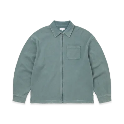 thisisneverthat Waffle Full Zip Polo Sweatshirt "Teal"