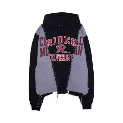 DISCOVERED HYPE DROP EXCLUSIVE LOOPING WIDE COLLEGE HOODIE "BLACK EX04"