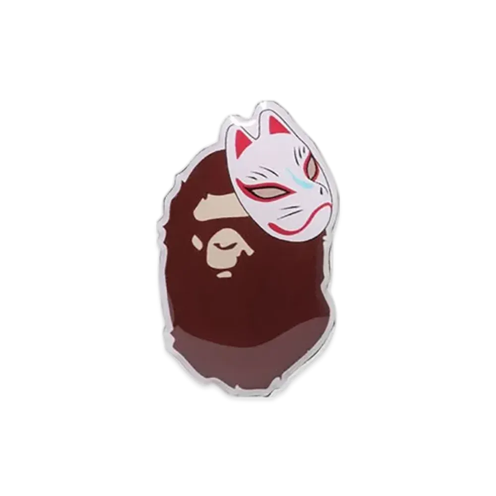 A BATHING APE Japanese Fox Mask Pins "Brown"