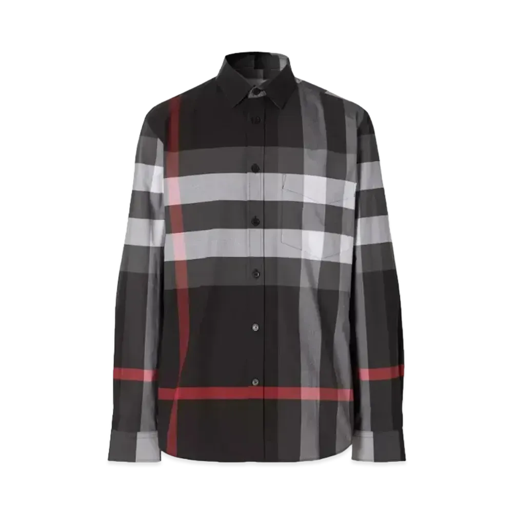 Burberry Men's Check Cotton Shirt "Charcoal"