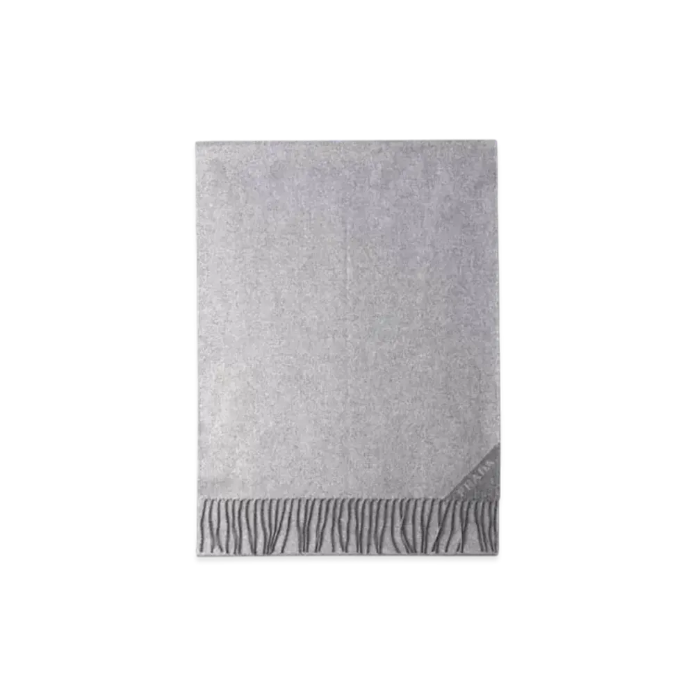 PRADA Jacquard Evening Silk, Cashmere and Lurex Scarf "Silver/Off White"