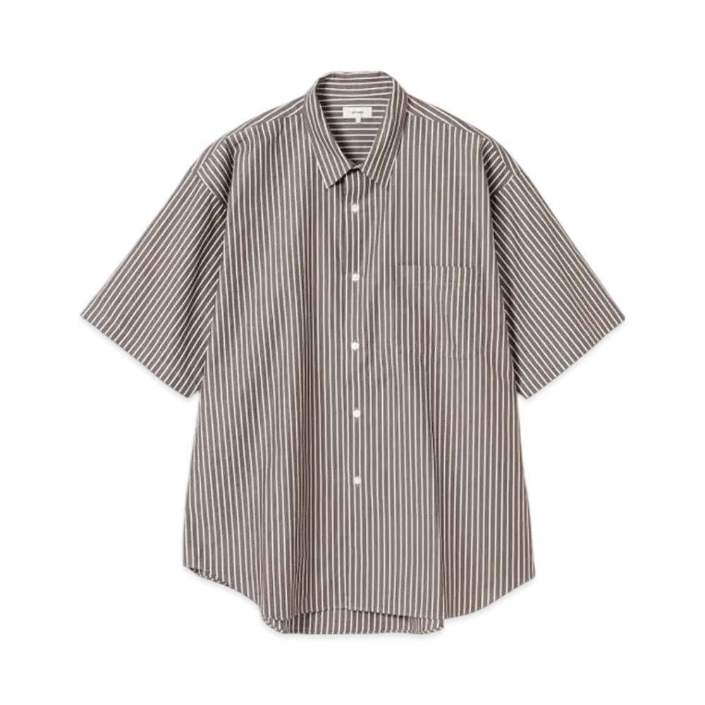 BEAMS Striped Easy Mini Regular Collar Shirt "Brown"