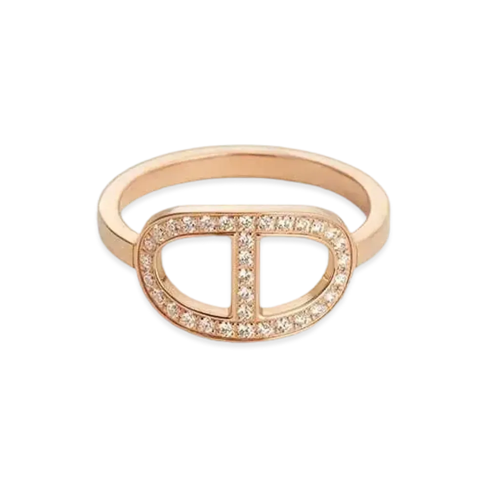 Hermes Chaine D'ancre Contour Ring Medium Model "Pink Gold/Diamond"