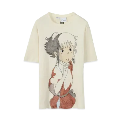 LOEWE x Spirited Away Chihiro Oversize Embroidered T-shirt In Cotton "Ecru/Multicolor"