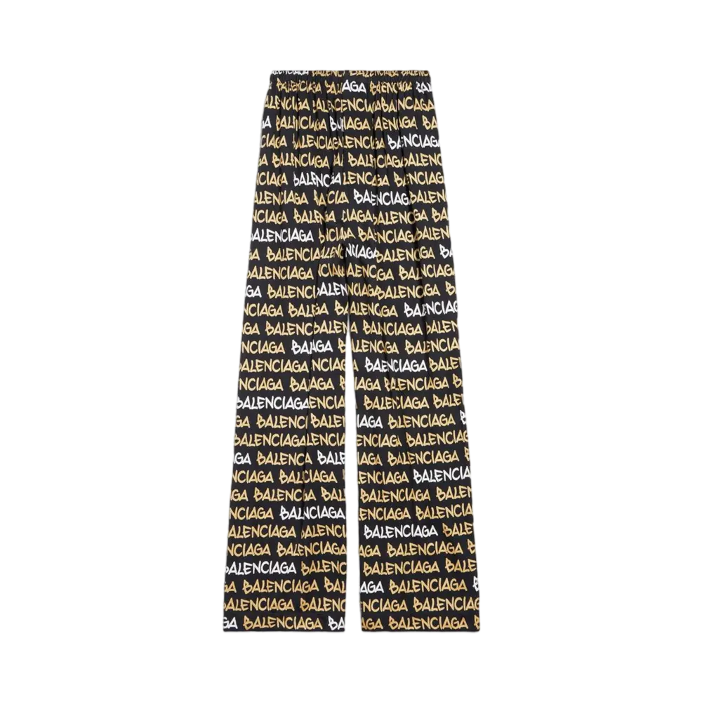 BALENCIAGA Funky Font Pyjama Pants in Viscose Poplin "Black/Beige"