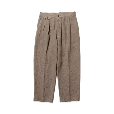 BEAMS 2 Pleats Trousers Linen Cupra Gun Club Check "Brown"