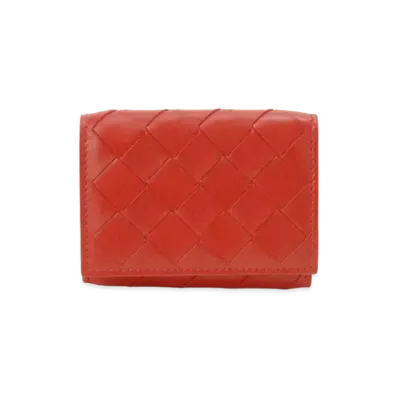 Bottega Veneta Intrecciato Lambskin Calfskin Trifold Mini Wallet "Bright Red"