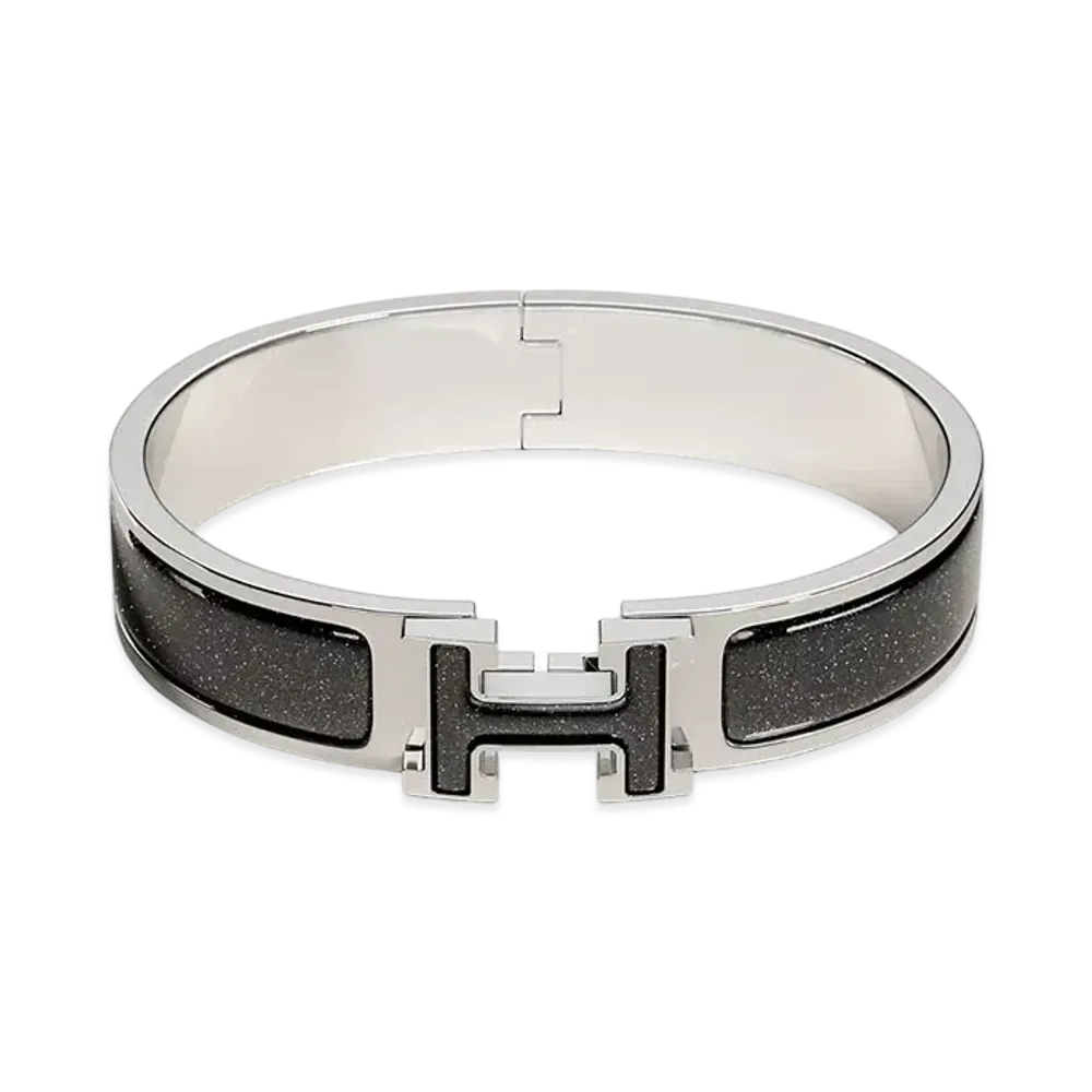 Hermes Clic H Glitter Bracelet "Noir Argente/Palladium"