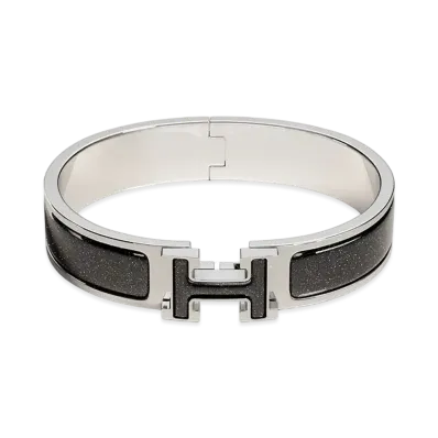 Hermes Clic H Glitter Bracelet "Noir Argente/Palladium"