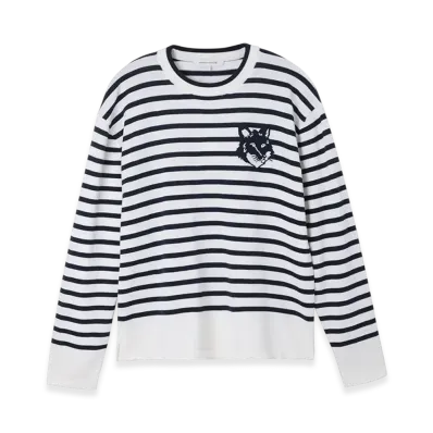 Maison Kitsune Fox Head Intarsia Comfort Striped Jumper "Deep Navy/Off White"