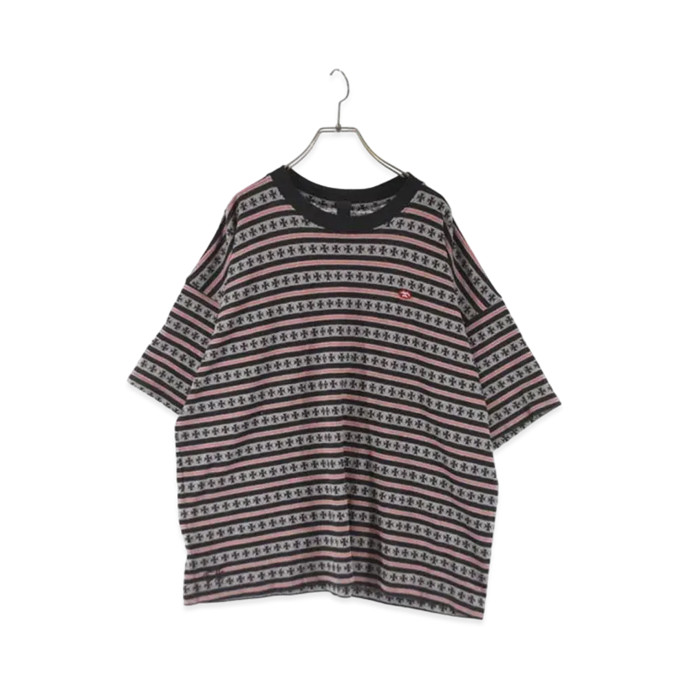 Chrome Hearts Y Not Striped CH Plus border Print T-Shirt "Black/Gray"