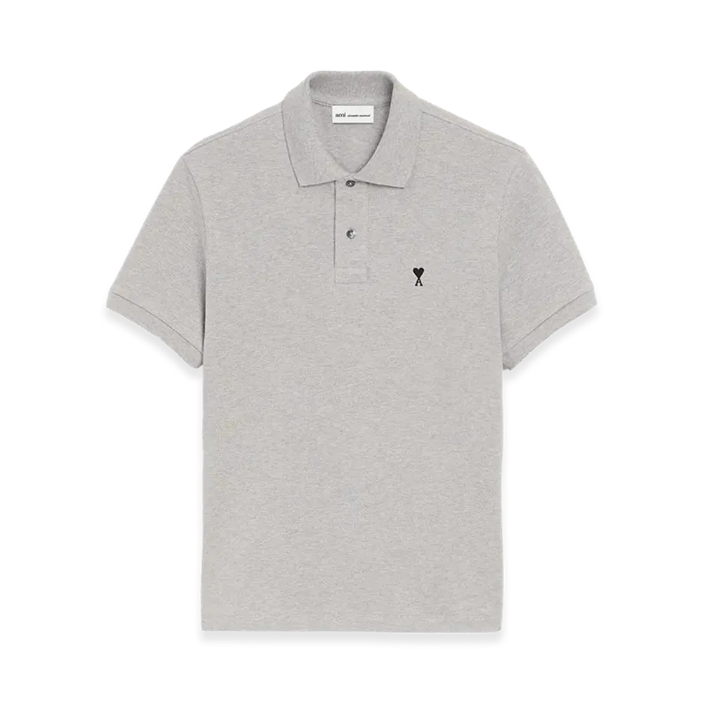 AMI PARIS Cotton Contrasted Ami De Coeur Polo Shirt "Grey"