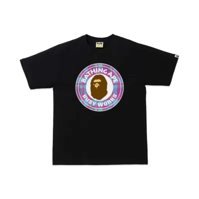 A BATHING APE CHECK BUSY WORKS TEE "Black/Purple"