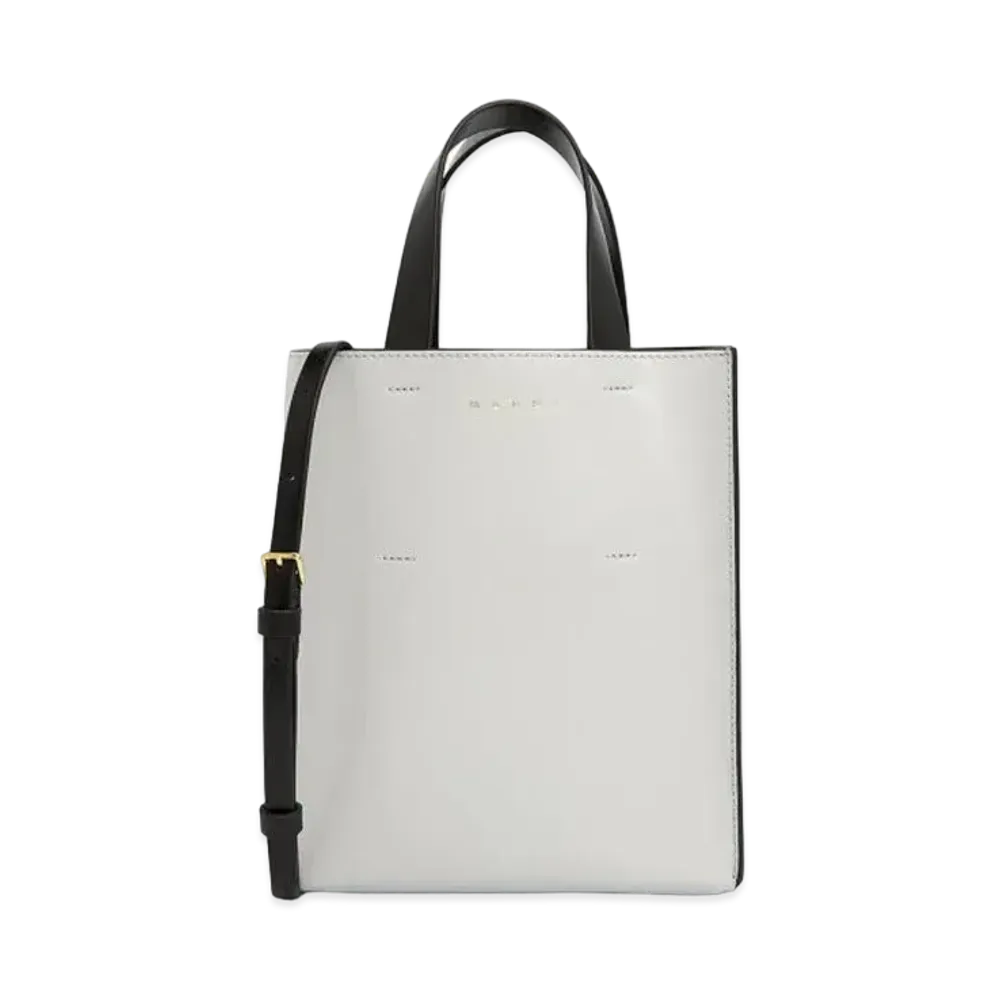 Marni Calf Leather Mini Museo Tote Bag "White/Black"