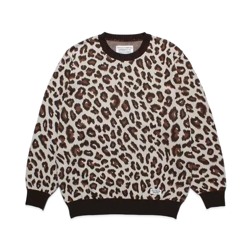 WACKO MARIA Leopard Knit Jacquard Sweater "White"