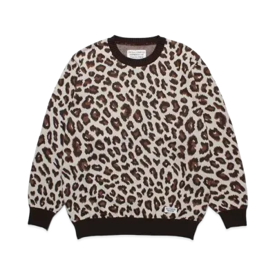 WACKO MARIA Leopard Knit Jacquard Sweater "White"
